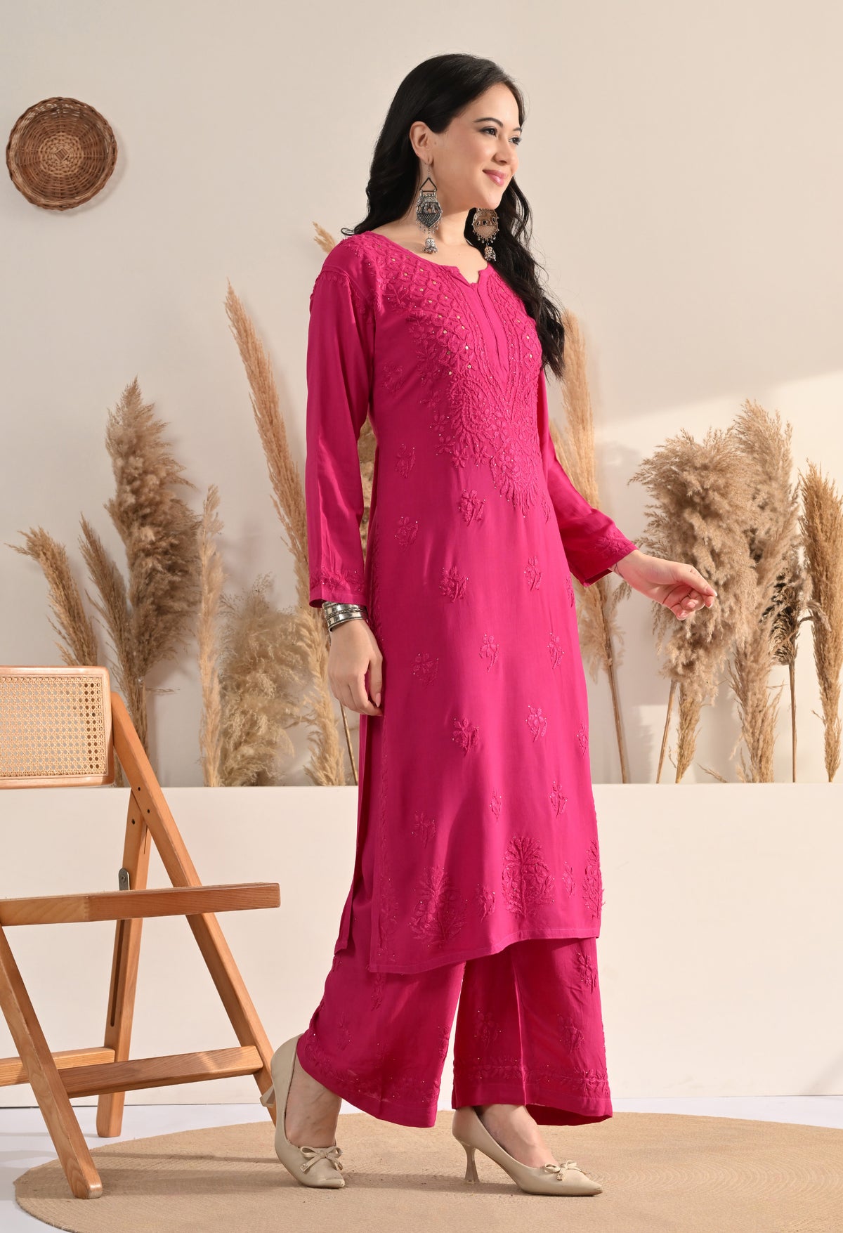 Palak Kurti, Palazzo and dupatta set with Mukaish work