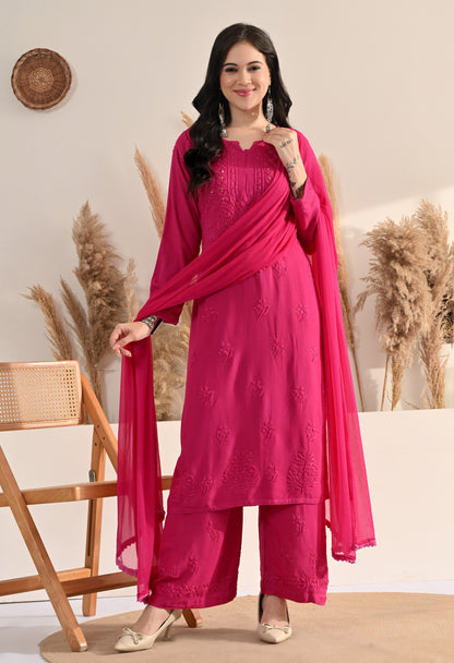 Palak Kurti, Palazzo and dupatta set with Mukaish work