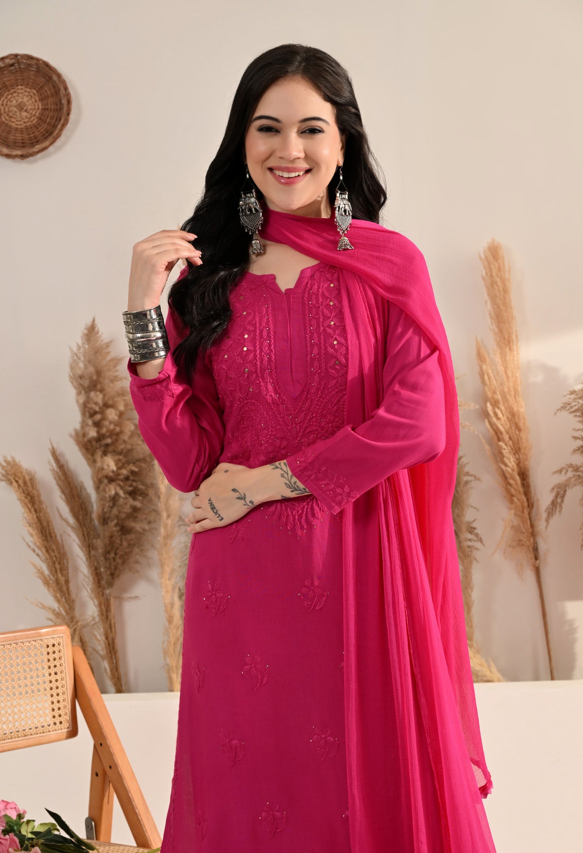 Palak Kurti, Palazzo and dupatta set with Mukaish work