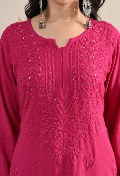Palak Kurti, Palazzo and dupatta set with Mukaish work
