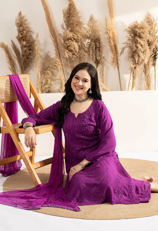 Palak Kurti, Palazzo and dupatta set with Mukaish work