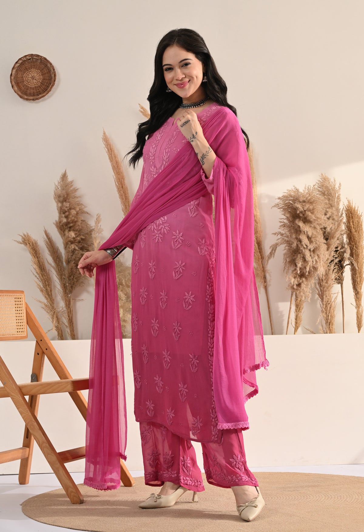 Farah Viscose kurti, palazzo, dupatta and inner set