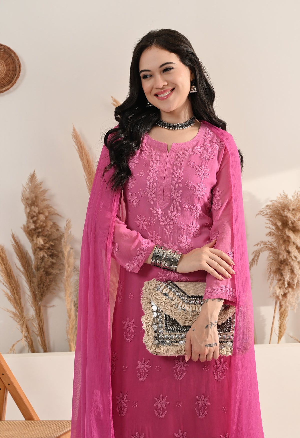 Farah Viscose kurti, palazzo, dupatta and inner set