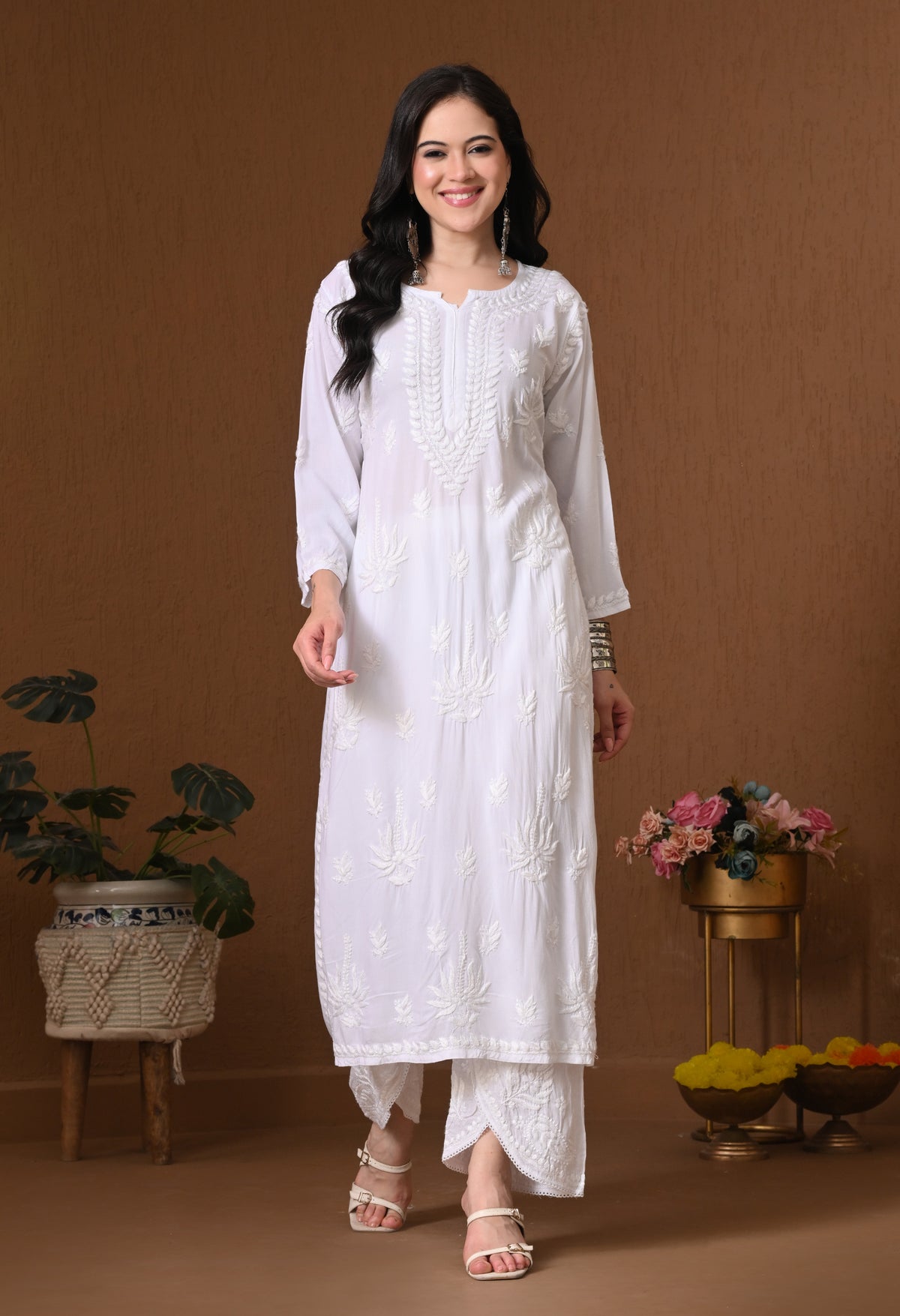 Medha Rayon cotton long chikankari kurti