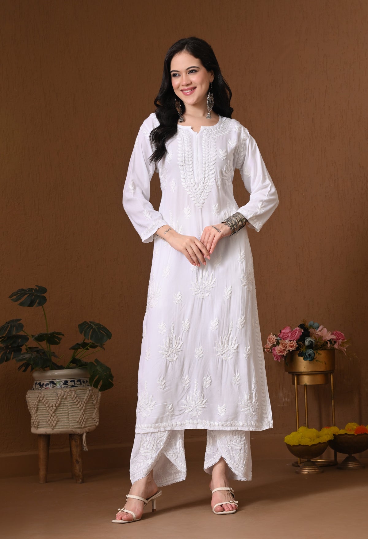 Medha Rayon cotton long chikankari kurti