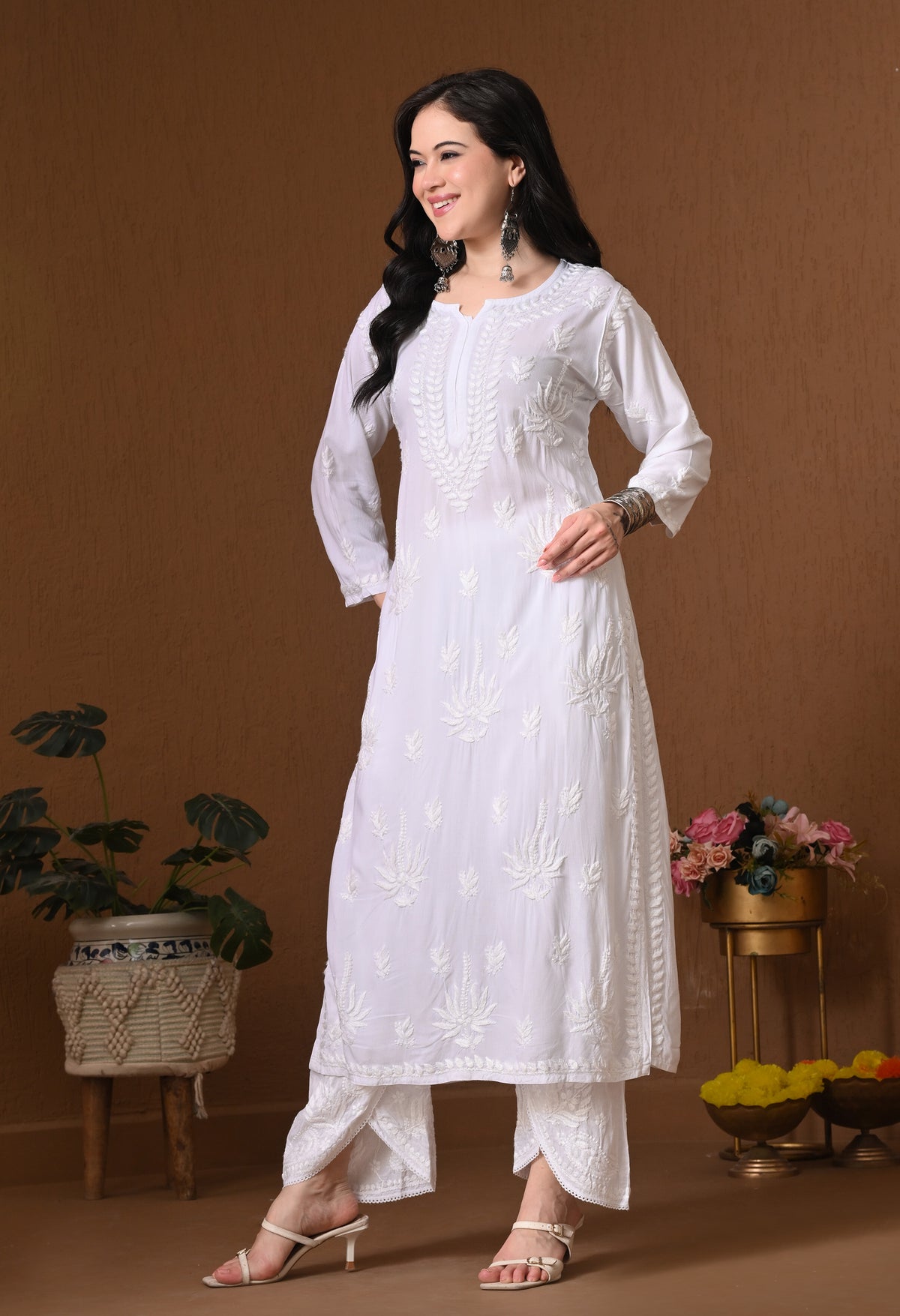 Medha Rayon cotton long chikankari kurti