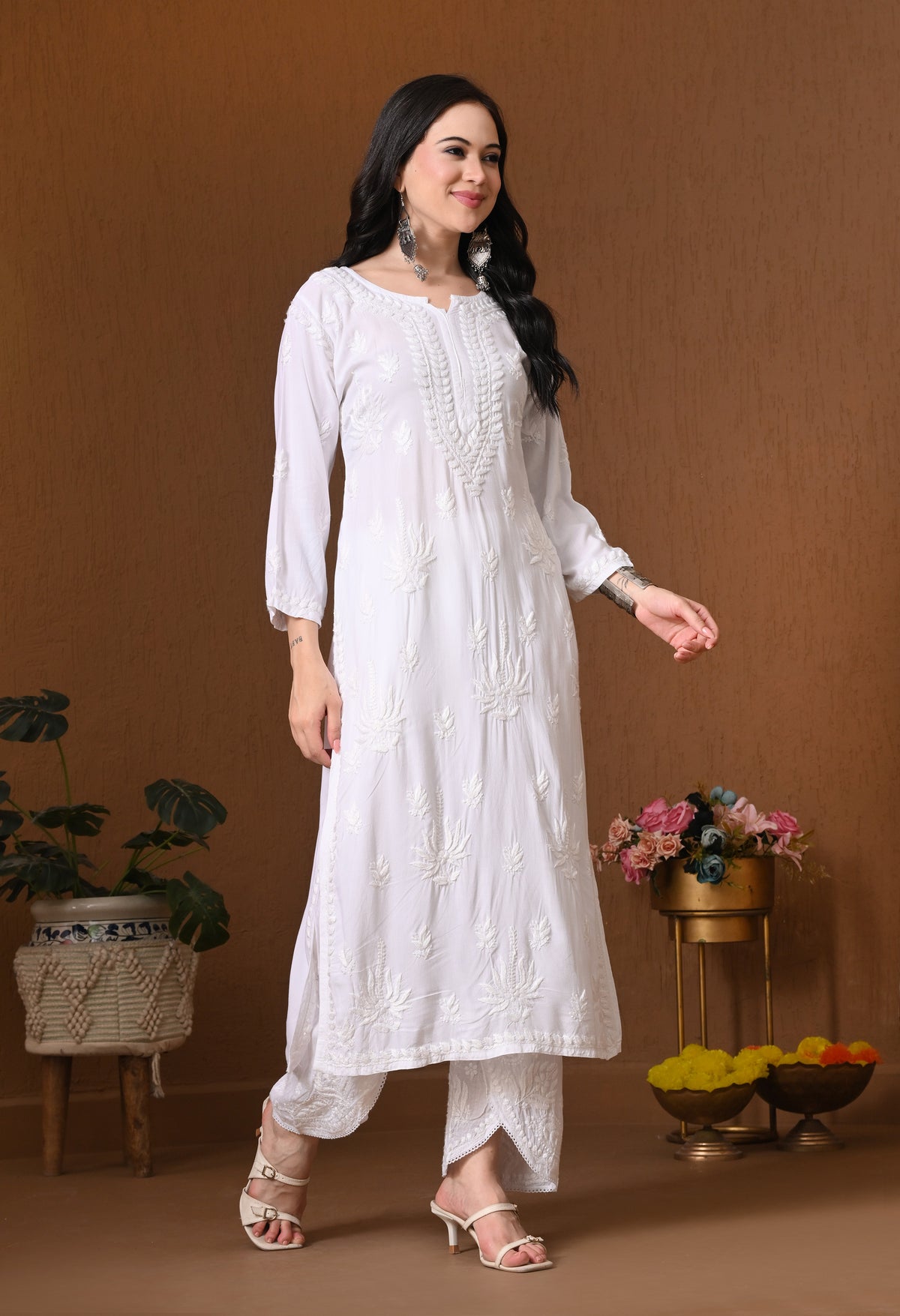 Medha Rayon cotton long chikankari kurti