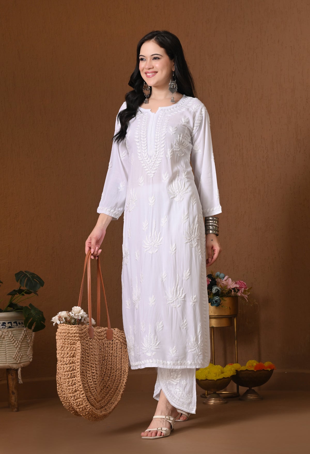 Medha Rayon cotton long chikankari kurti