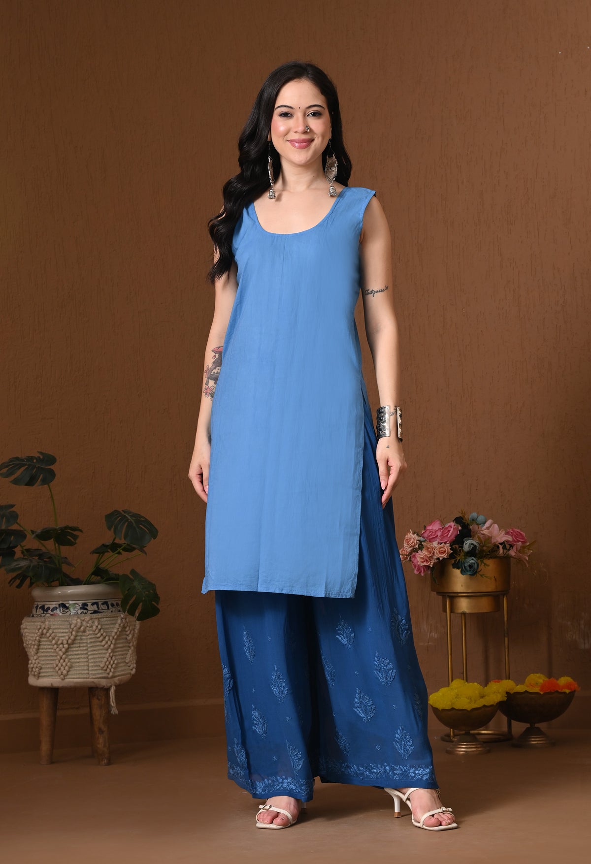 Farah Viscose kurti, palazzo, dupatta and inner set
