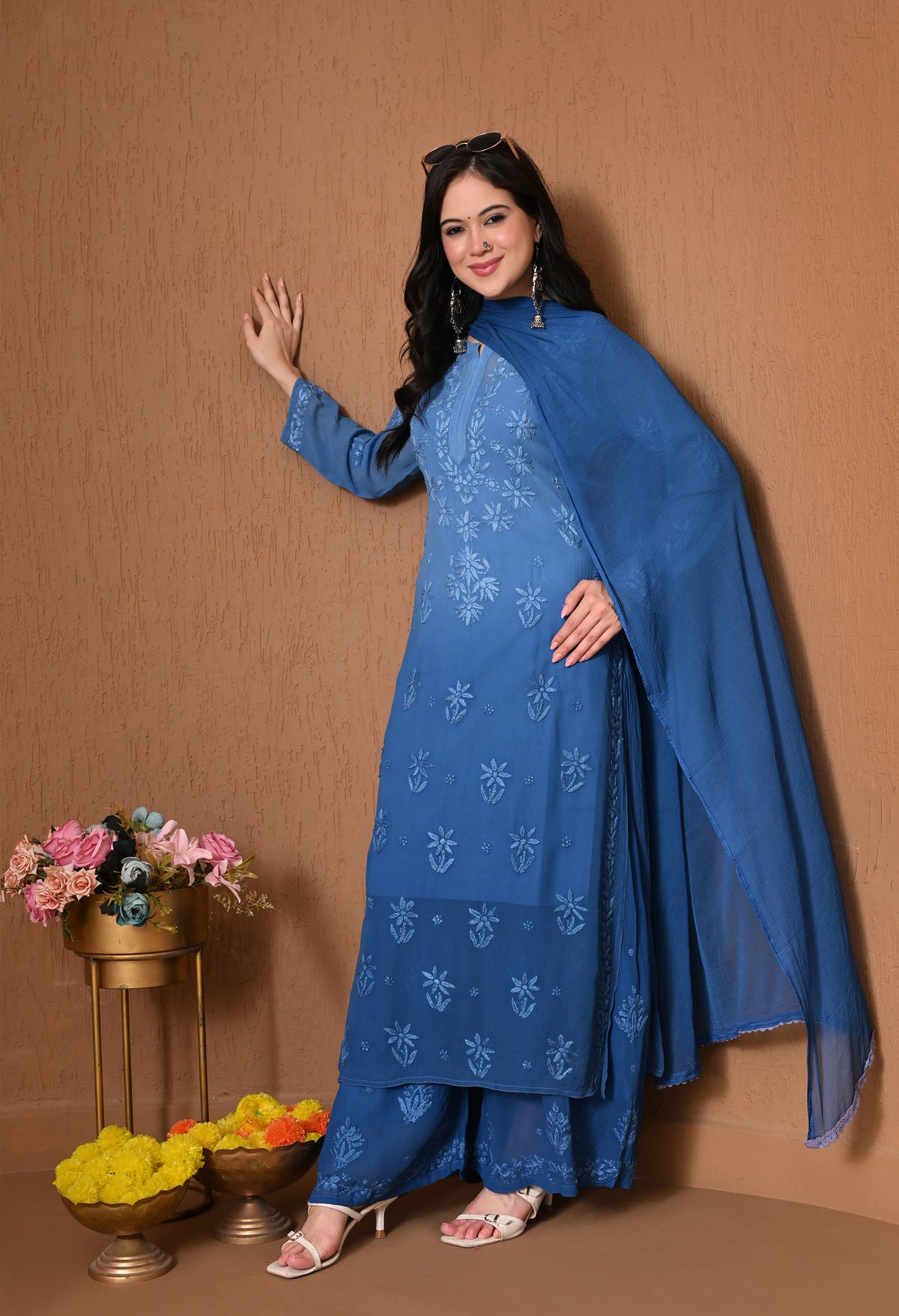 Farah Viscose kurti, palazzo, dupatta and inner set