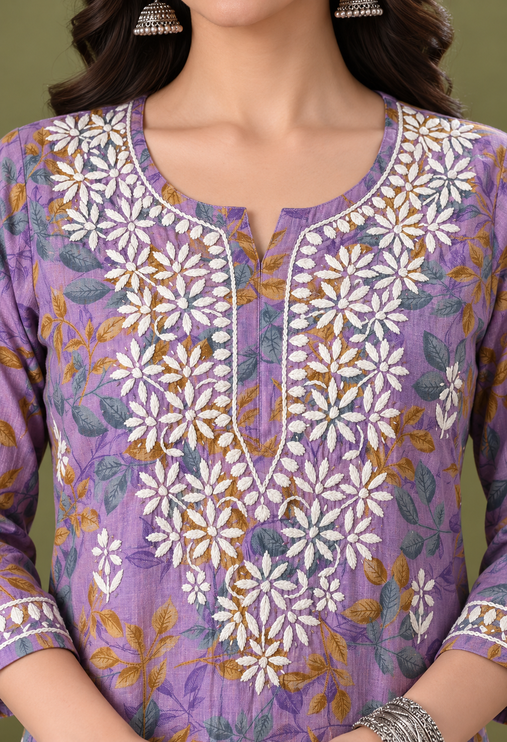 Nazneen Mulmul long chikankari kurti