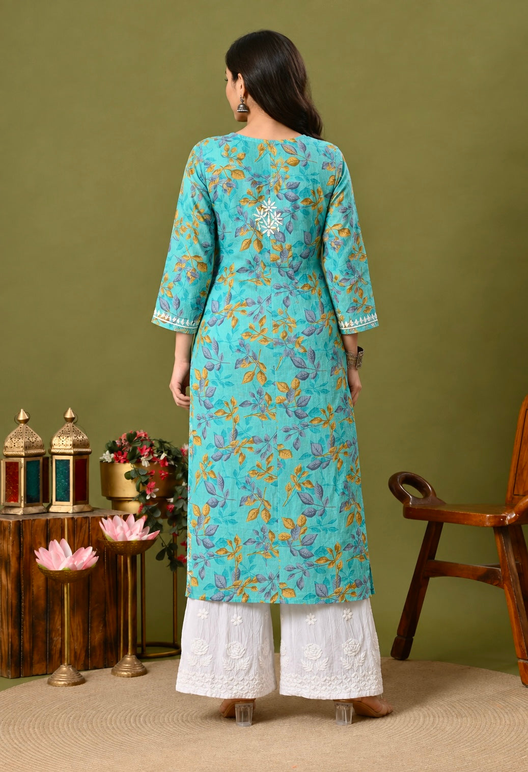 Nazneen Mulmul long chikankari kurti