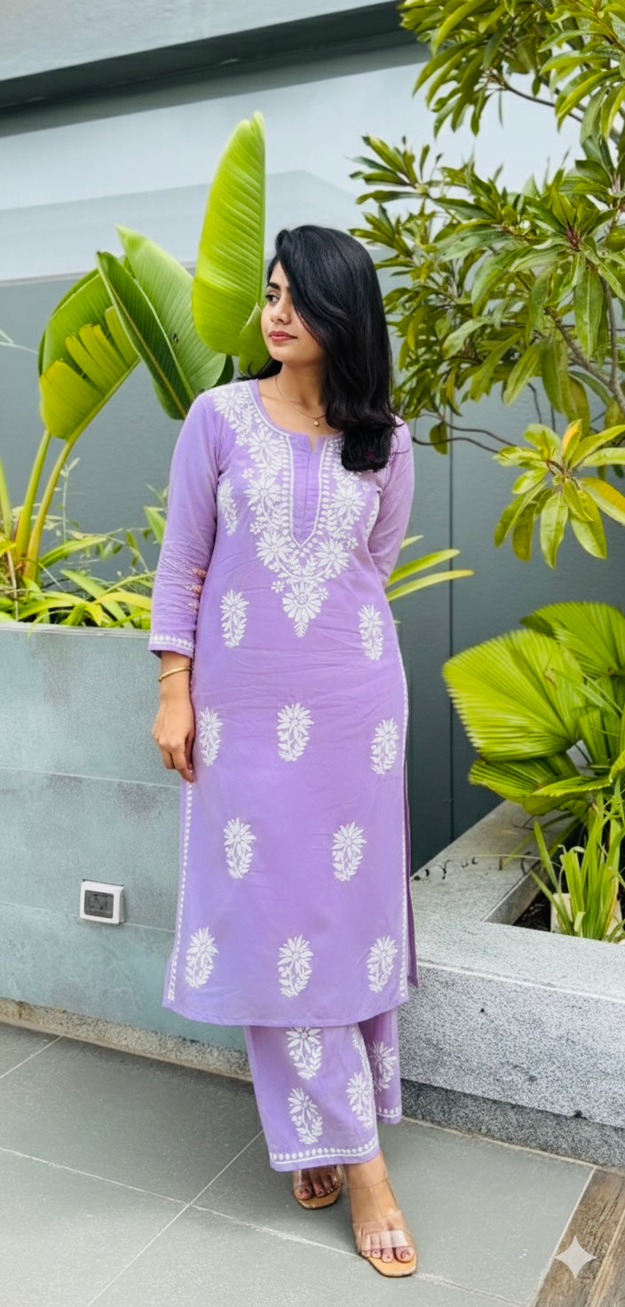 Sia rayon cotton Chikankari Kurti & Palazzo set
