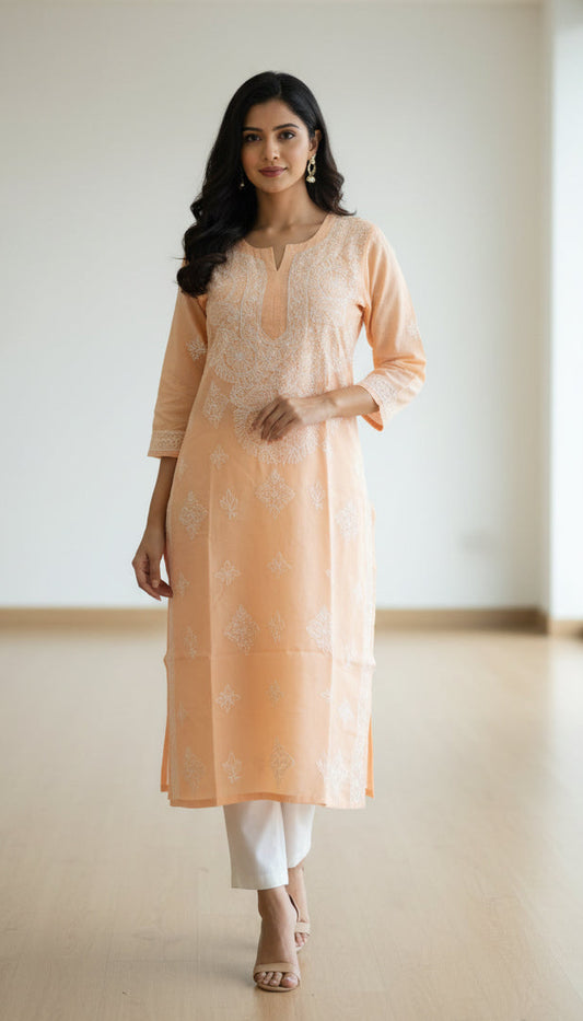 Cotton chikankari kurti with matching slip