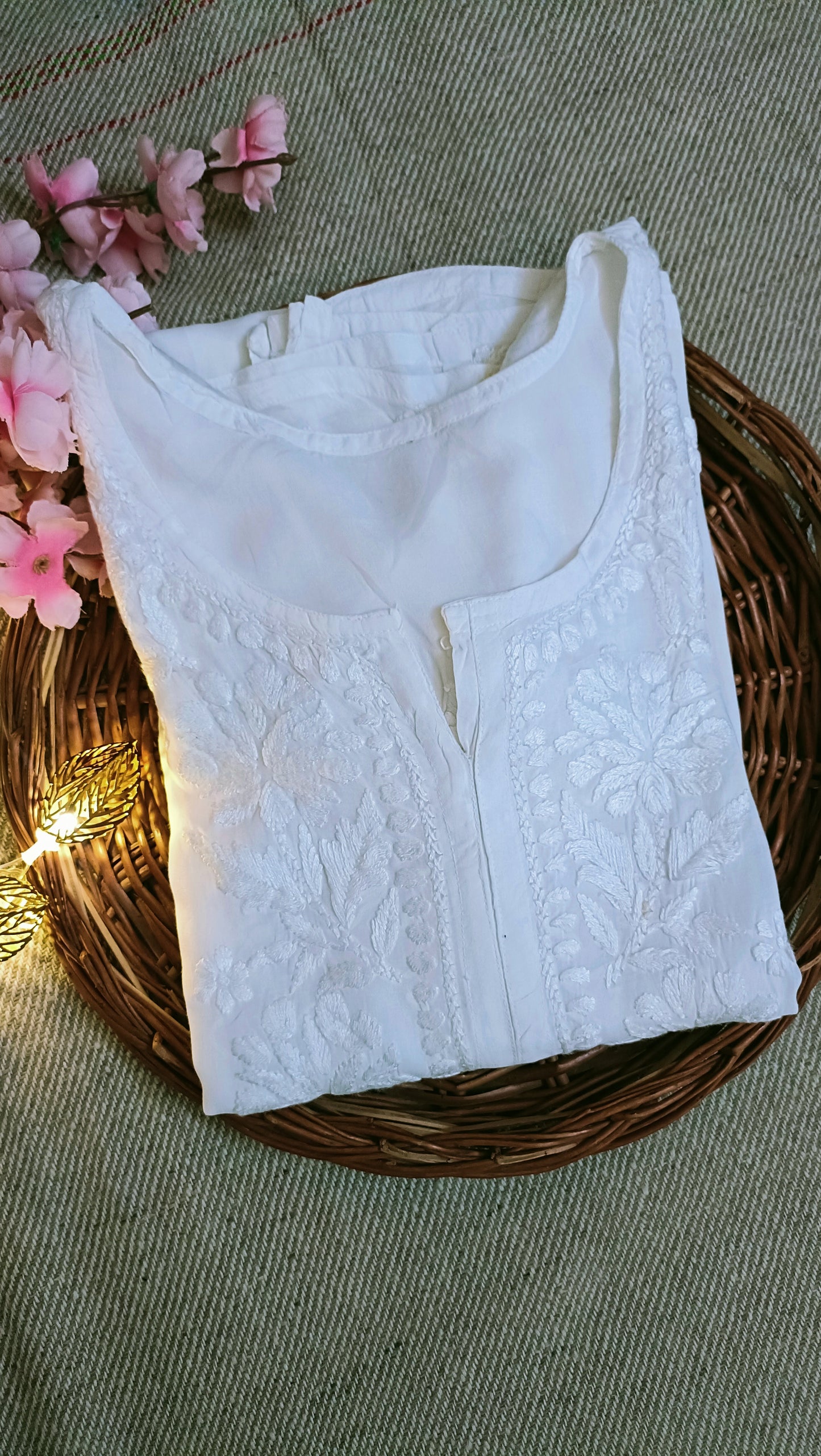 White Rayon cotton long chikankari kurti