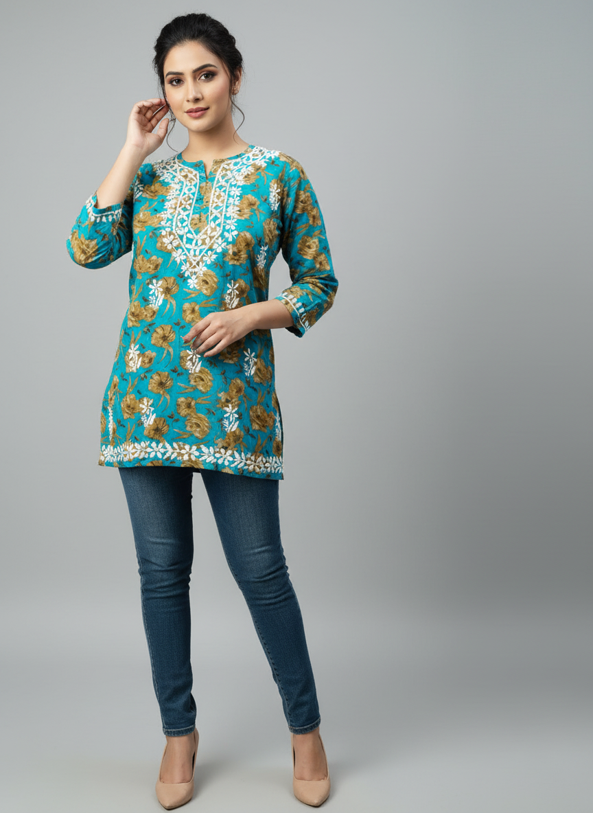 Reva mulmul printed short top