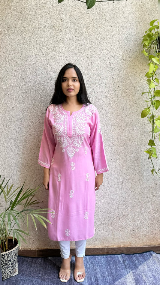 Rayon cotton Lucknowi Chikankari Long Kurta