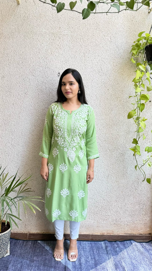 Rayon cotton Lucknowi Chikankari Long Kurta