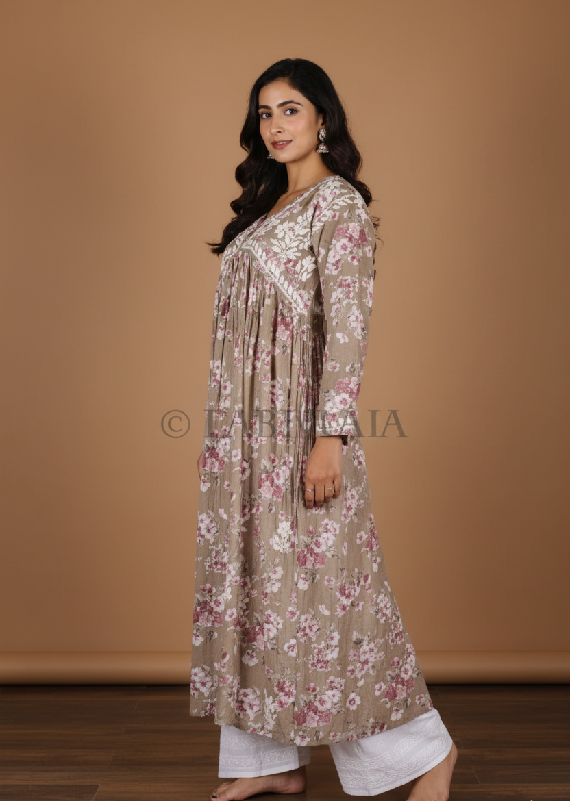 Alia mulmul chikankari anarkali kurti