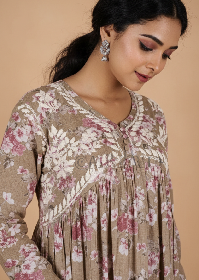 Alia mulmul chikankari anarkali kurti