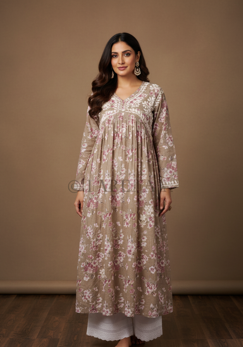 Alia mulmul chikankari anarkali kurti