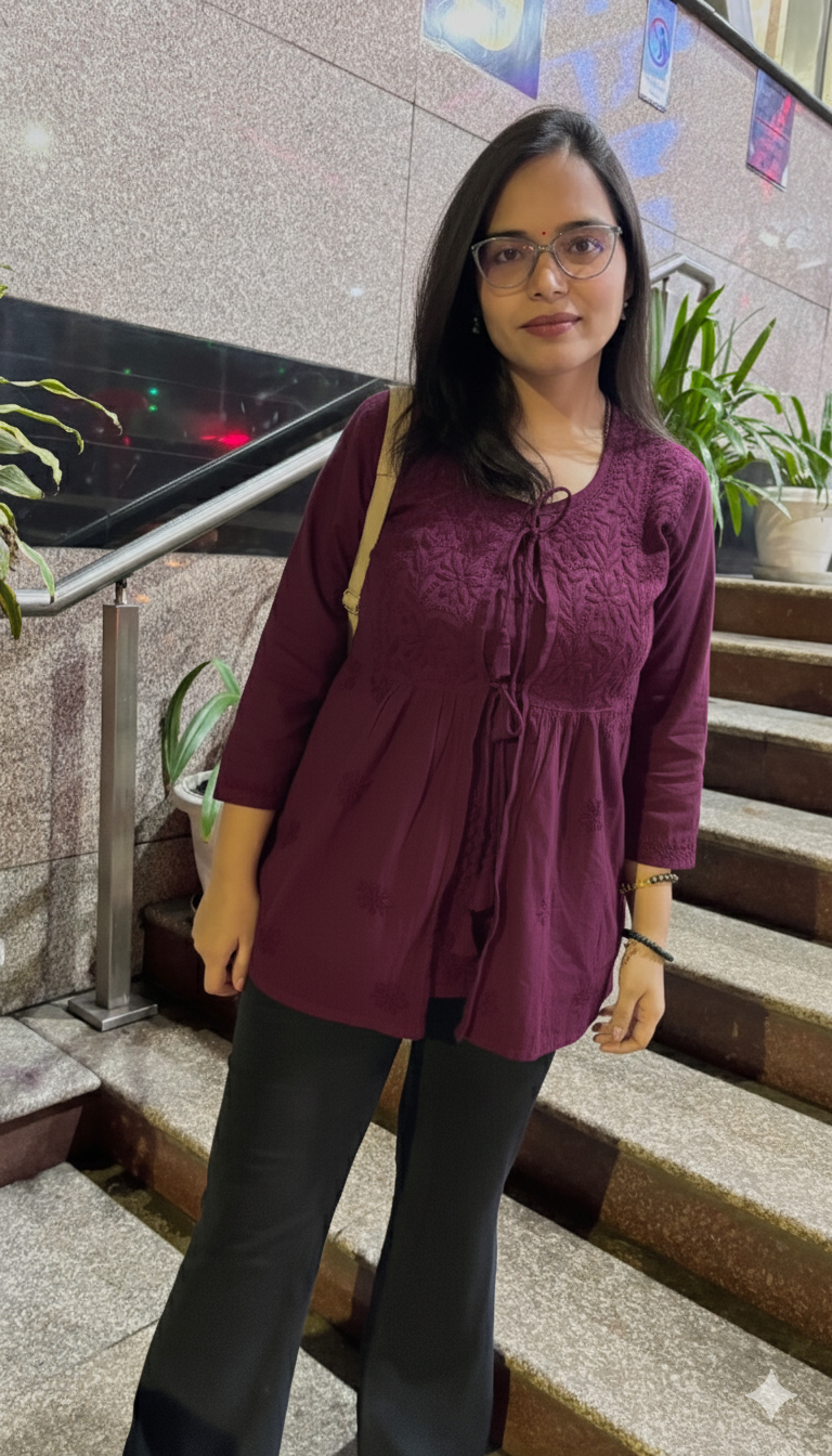 Zia Mul cotton chikankari Shrug Top