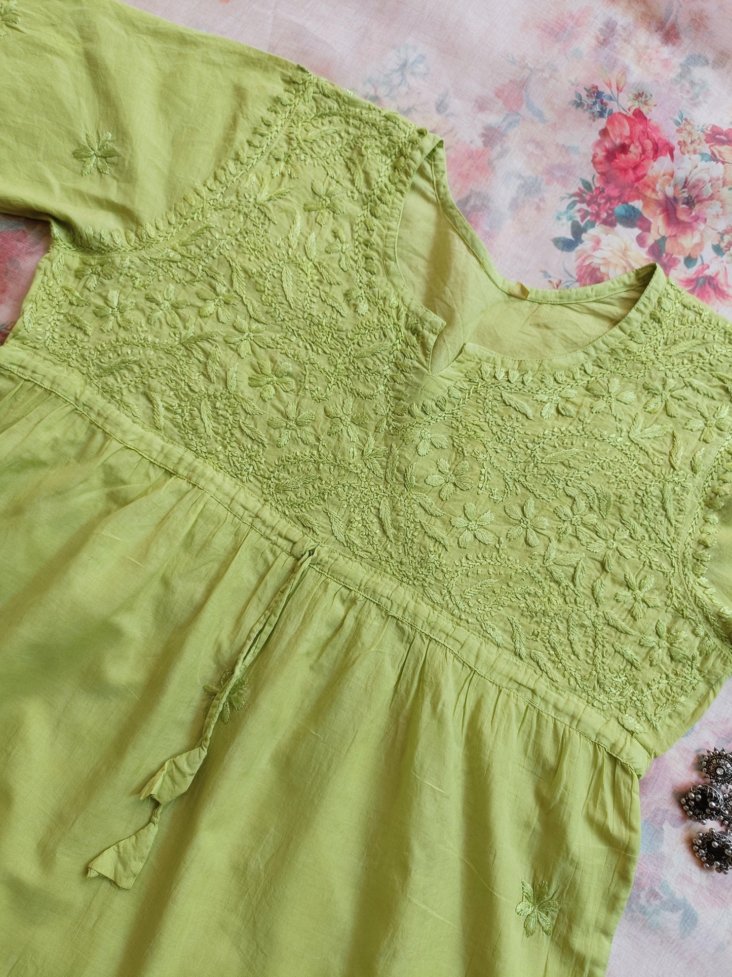 Label Aja Hand Embroidered Mul cotton short chikankari kurti - Label Aja Chikankari