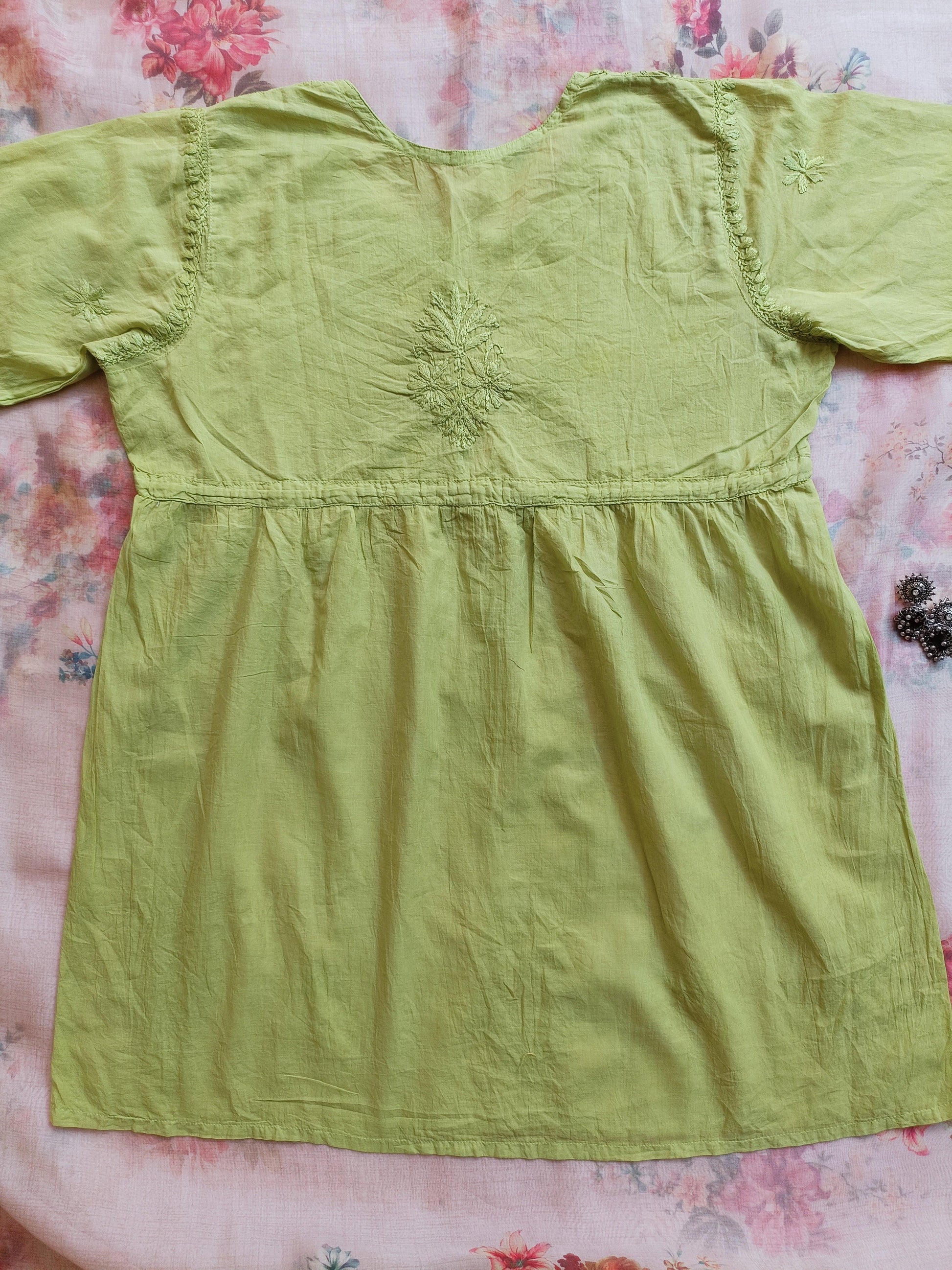 Label Aja Hand Embroidered Mul cotton short chikankari kurti - Label Aja Chikankari