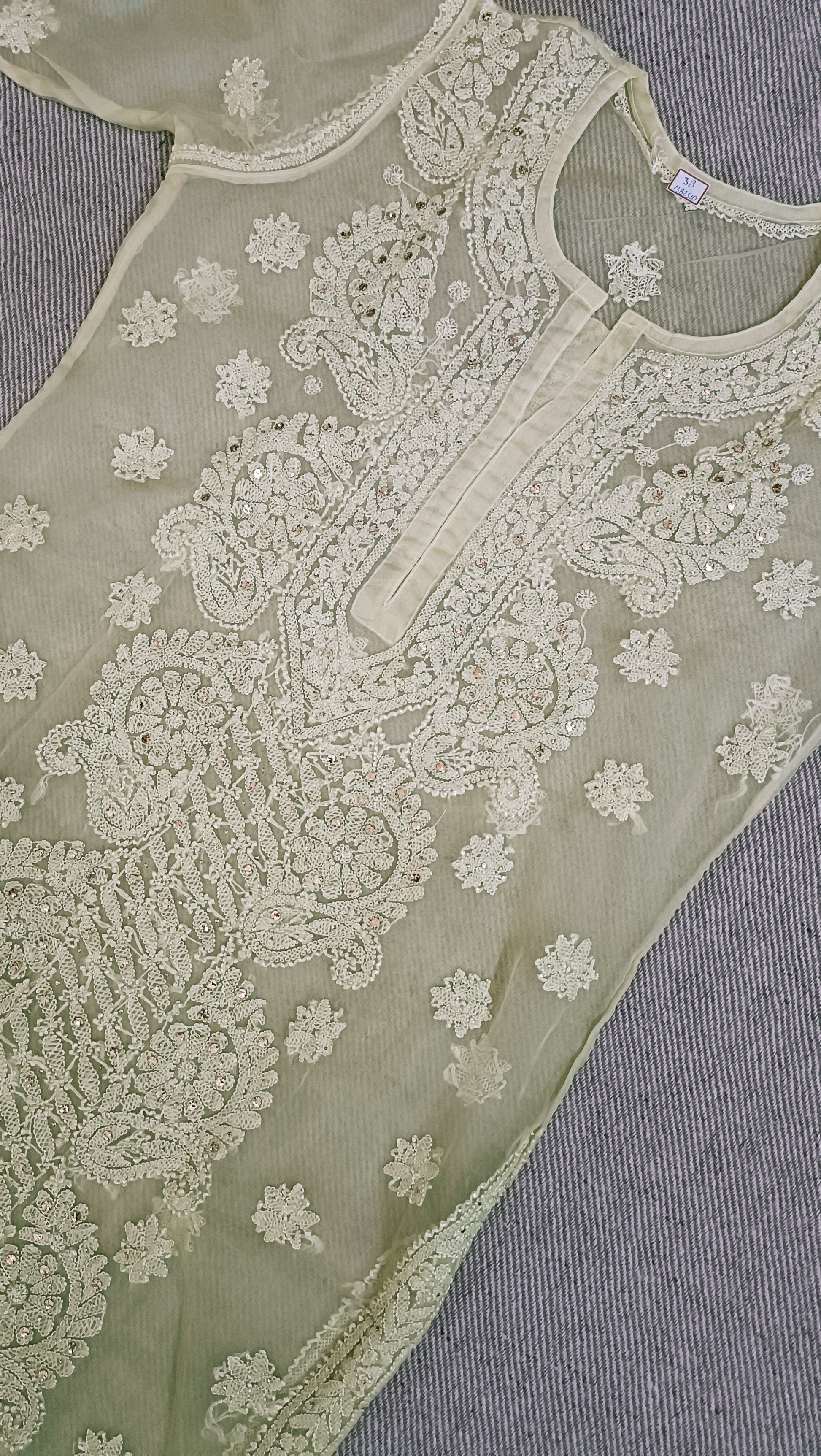 Label Aja Hand Embroidered Premium party wear Organza kurti - Label Aja Chikankari