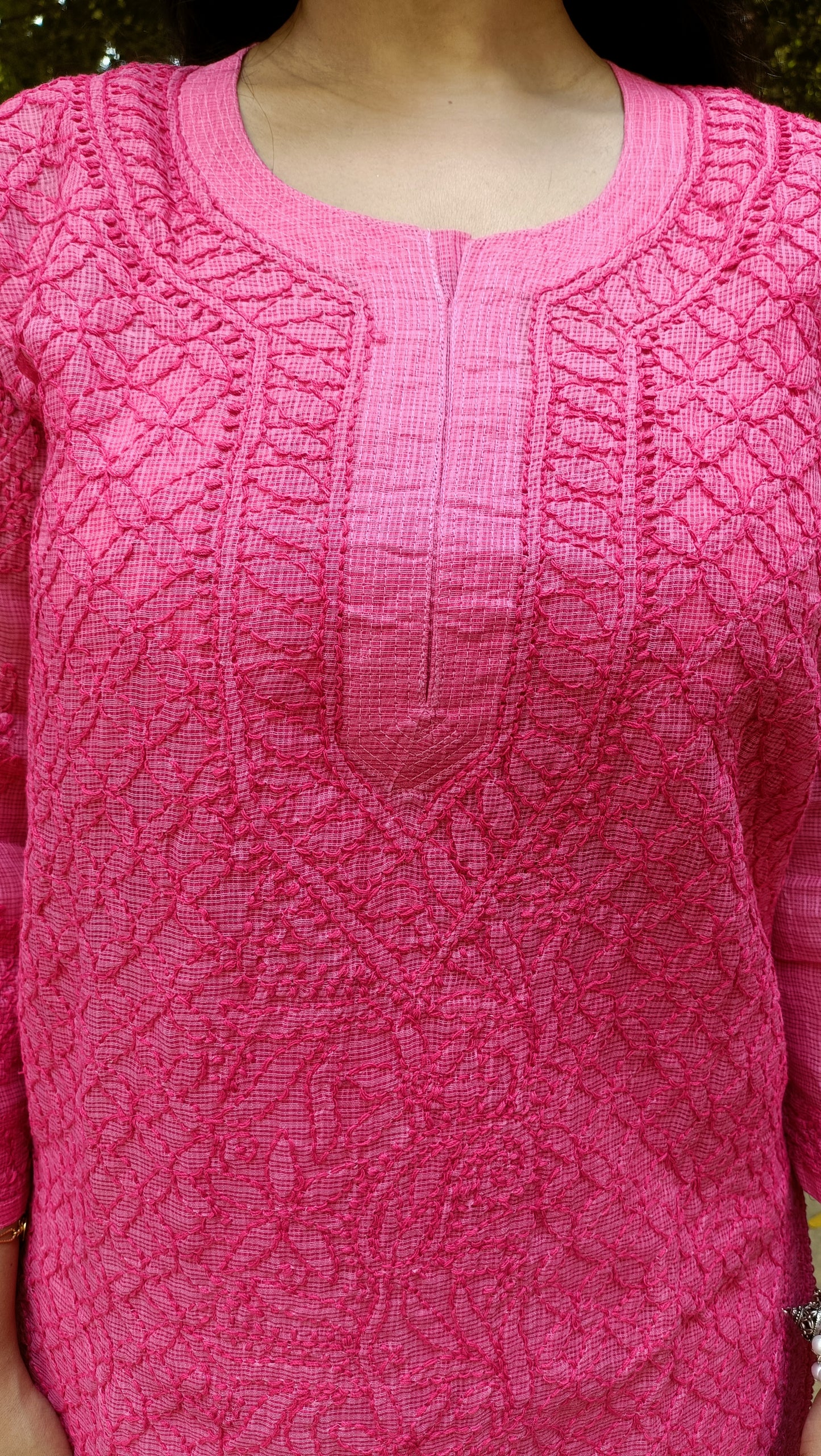 Label Aja Hand Embroidered Kota doria cotton Lucknowi Chikankari Long Kurta - Label Aja Chikankari