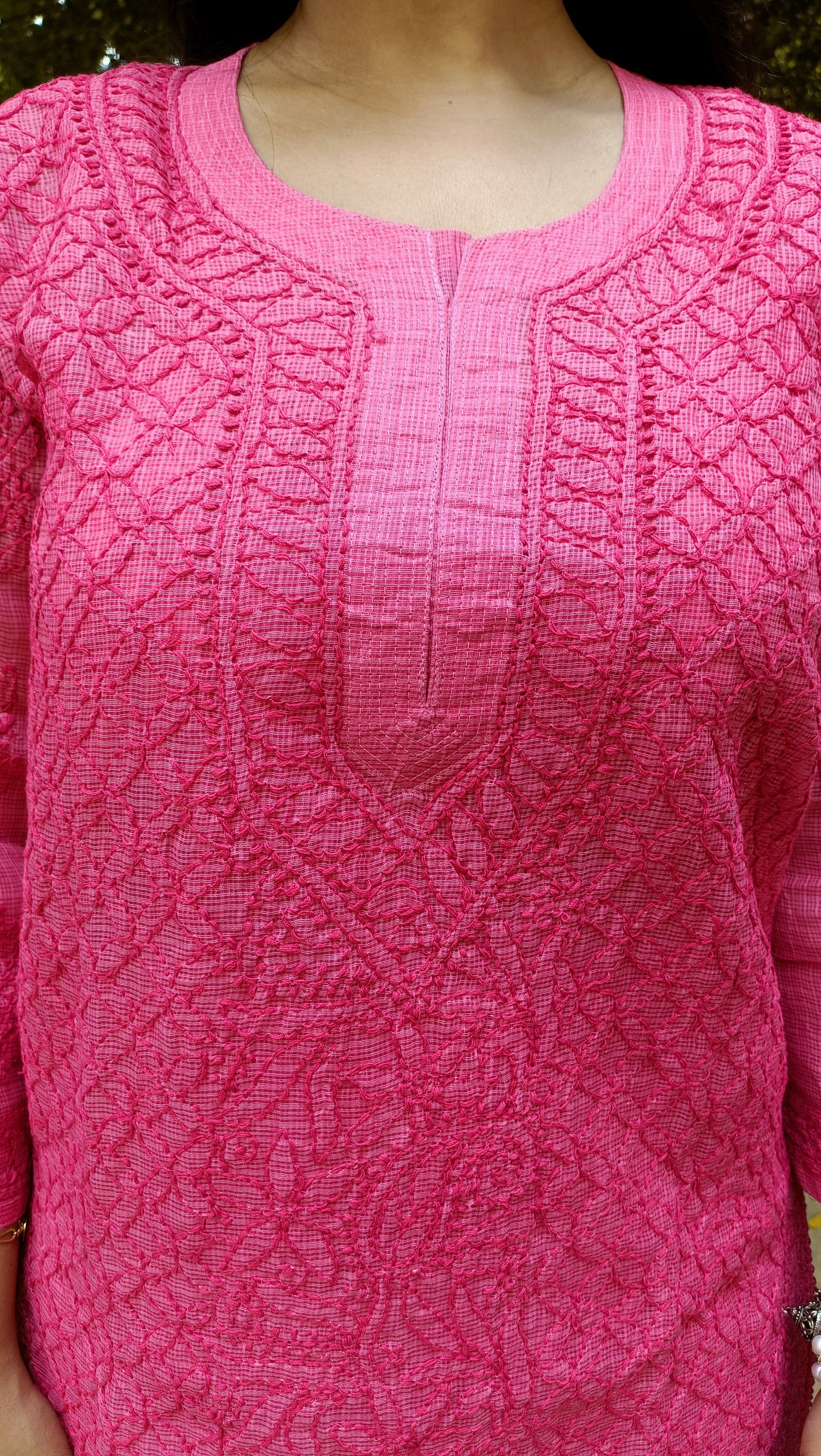 Label Aja Hand Embroidered Kota doria cotton Lucknowi Chikankari Long Kurta - Label Aja Chikankari