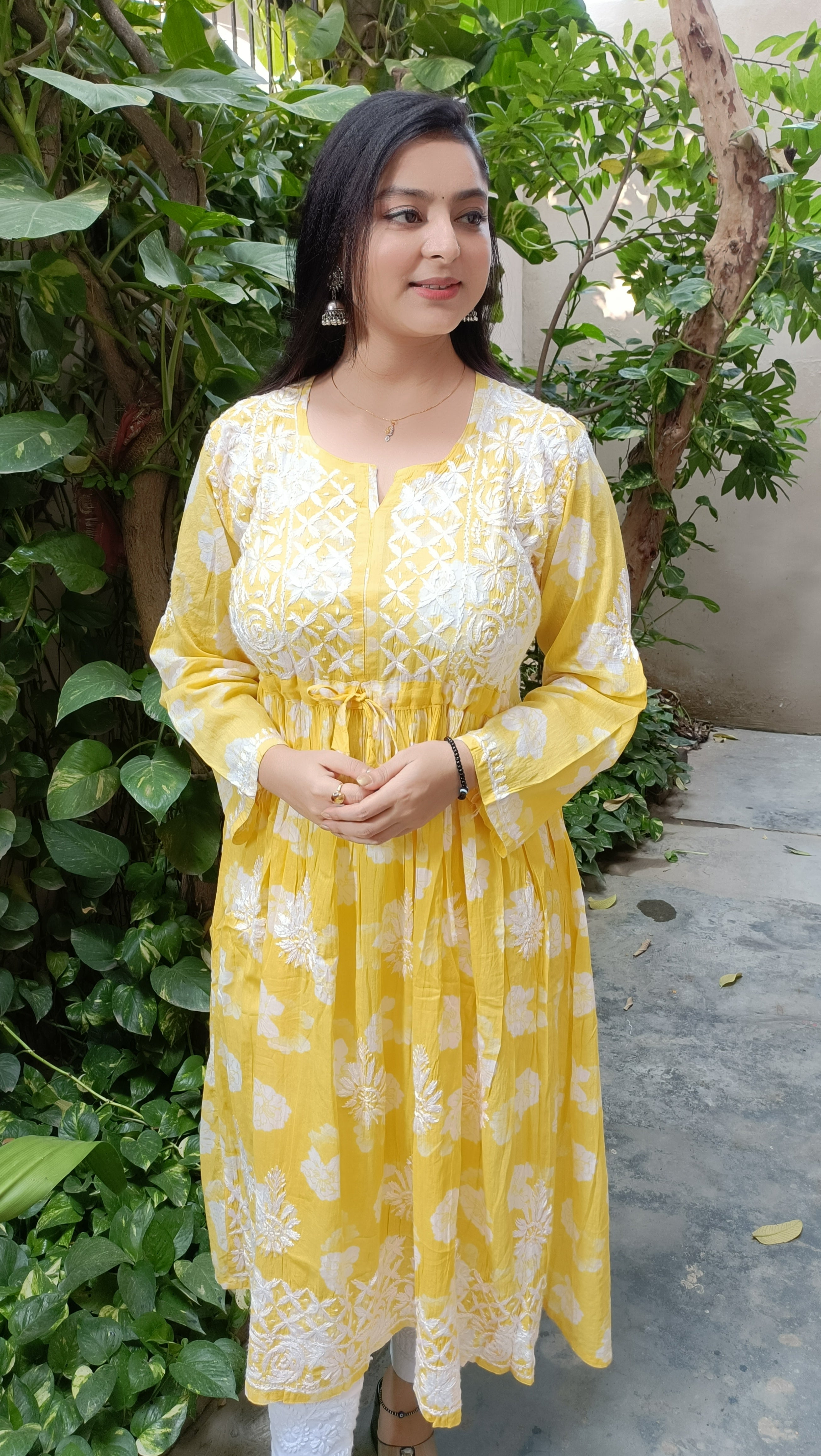 Yellow gown kurti hotsell