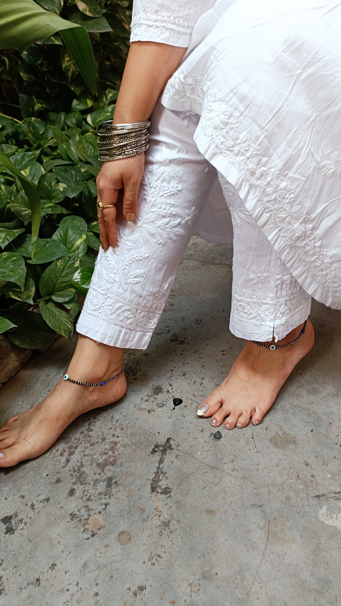 Label Aja Hand Embroidered Cotton Lucknowi chikankari straight pant - Label Aja Chikankari