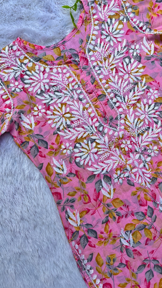 Nazneen Mulmul long chikankari kurti