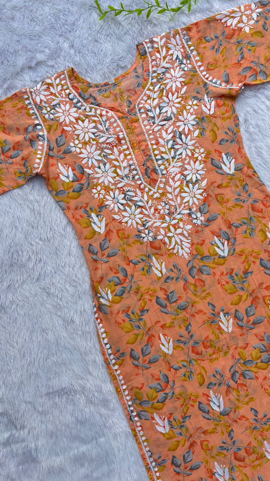 Nazneen Mulmul long chikankari kurti