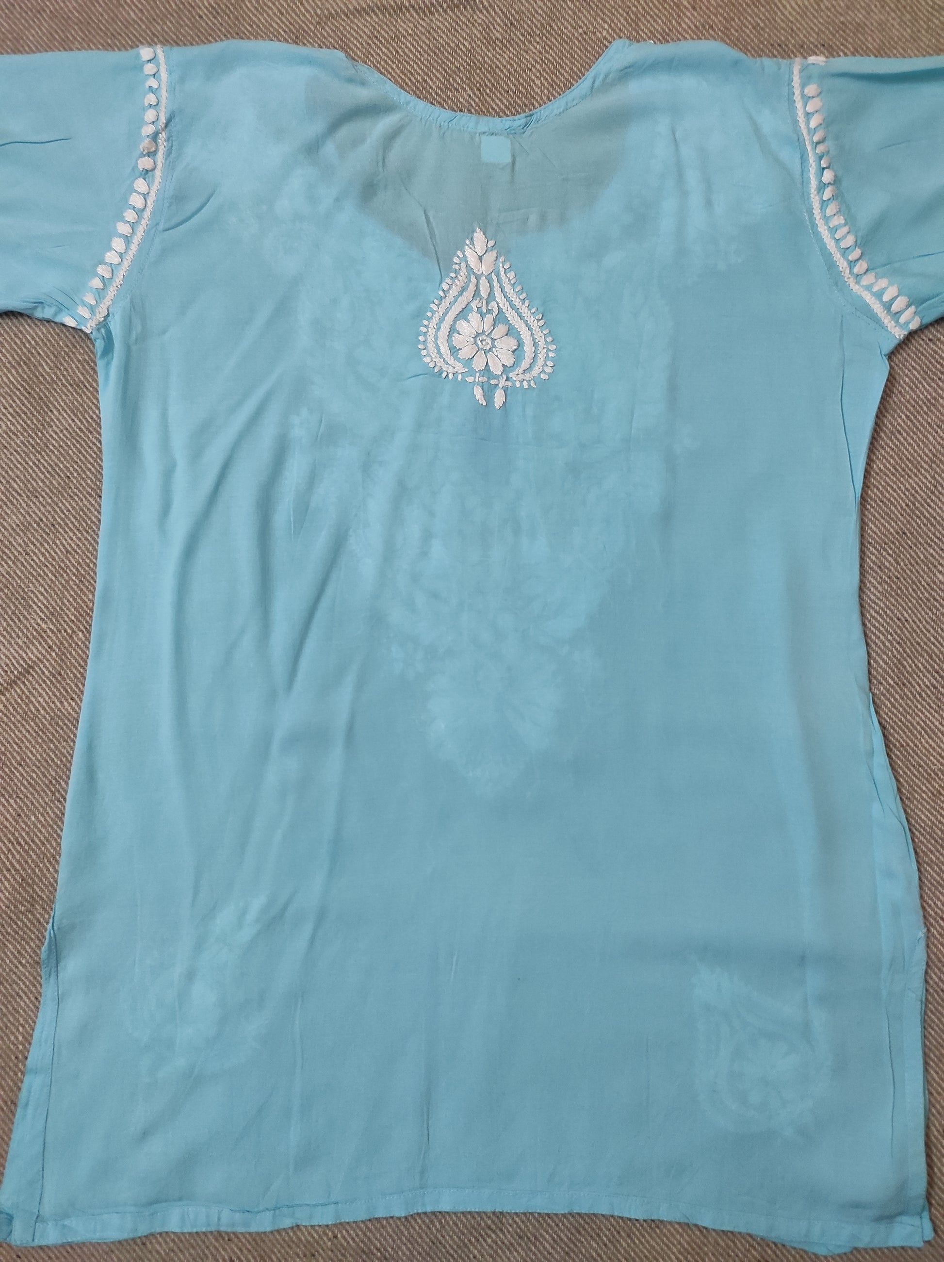 Label Aja Hand Embroidered Modal short kurti - Label Aja Chikankari