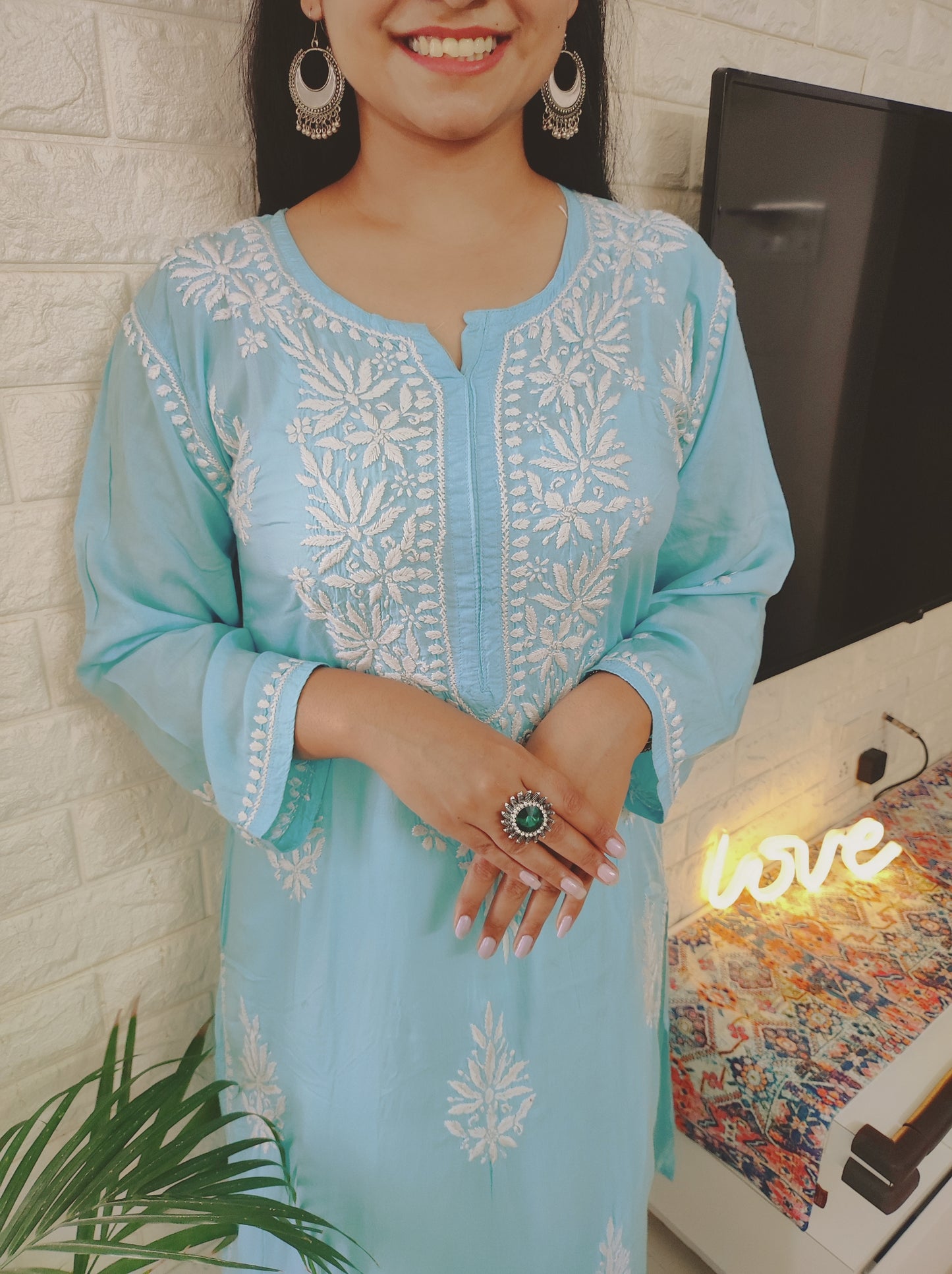Label Aja Chikankari Modal straight long kurta - Label Aja Chikankari