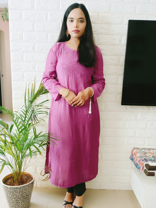 Pure muslin Chikankari Long Kurta with Mukaish work