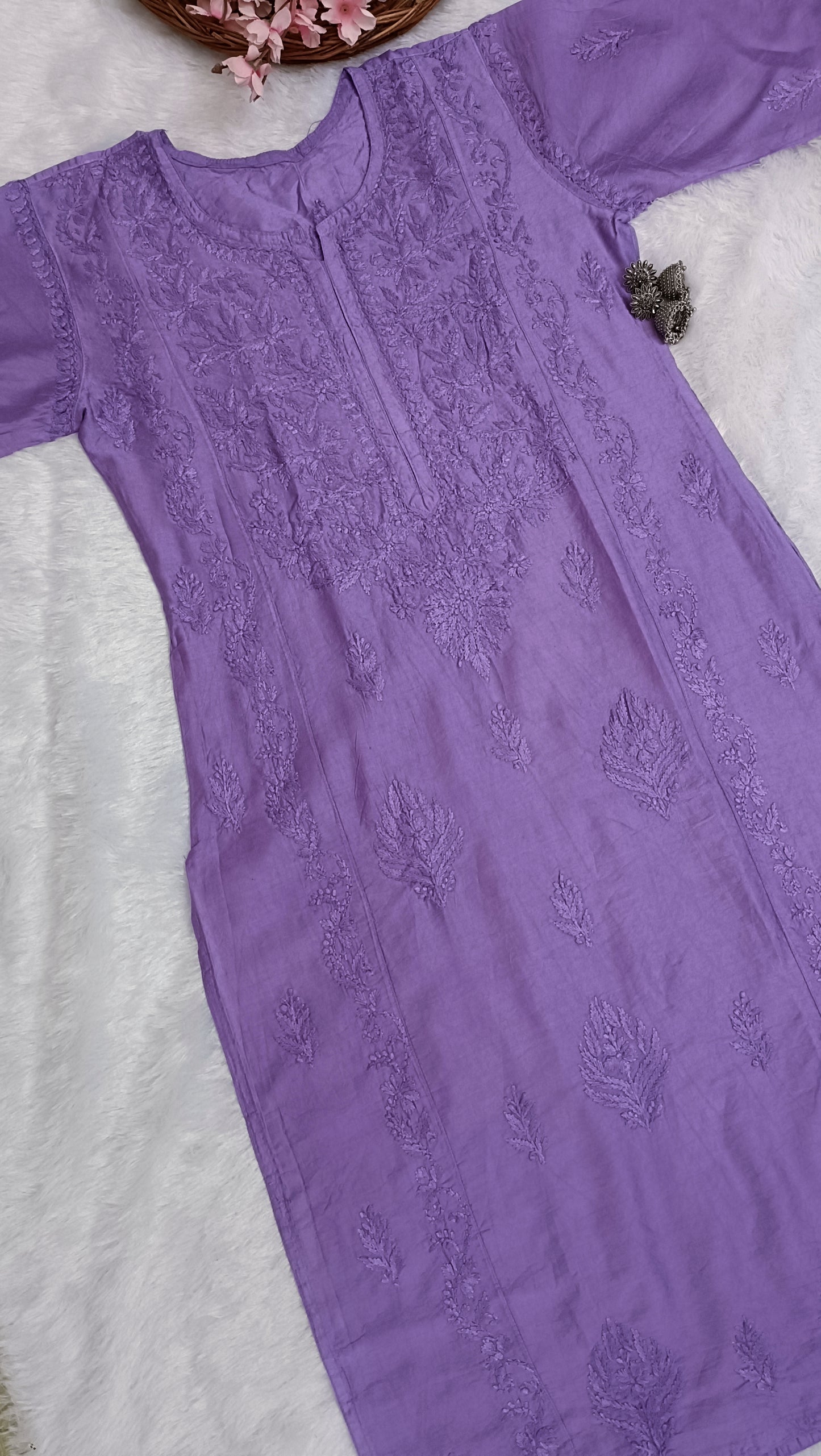 Chanderi silk Chikankari Kurti & Palazzo Set