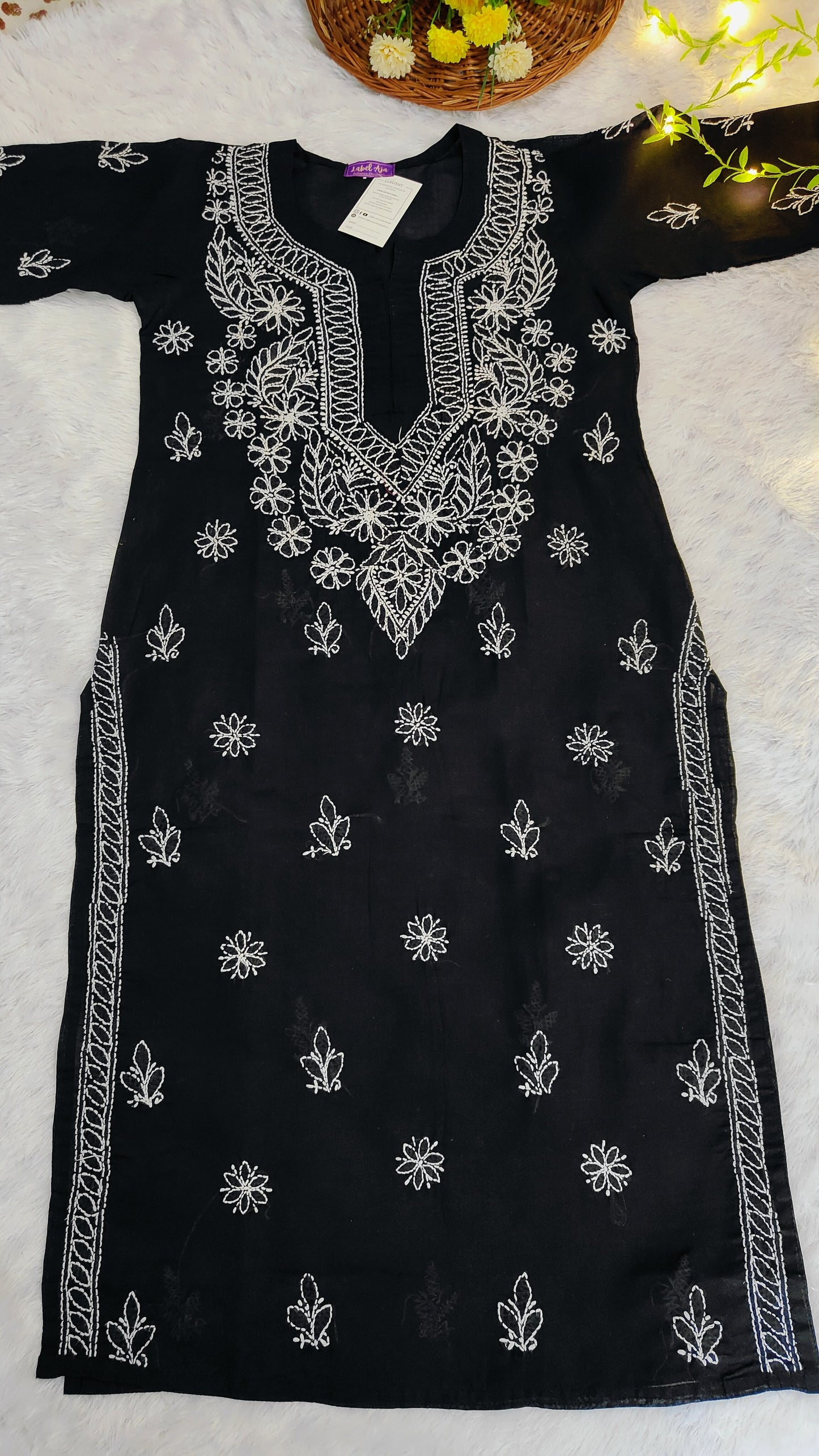 Cotton chikankari kurti with matching slip