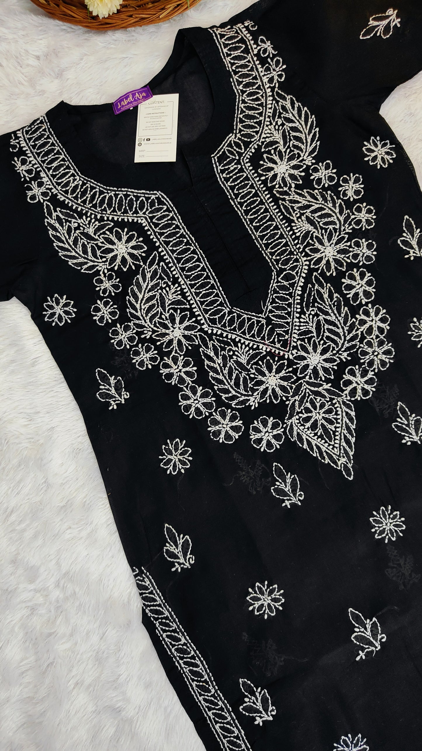 Cotton chikankari kurti with matching slip