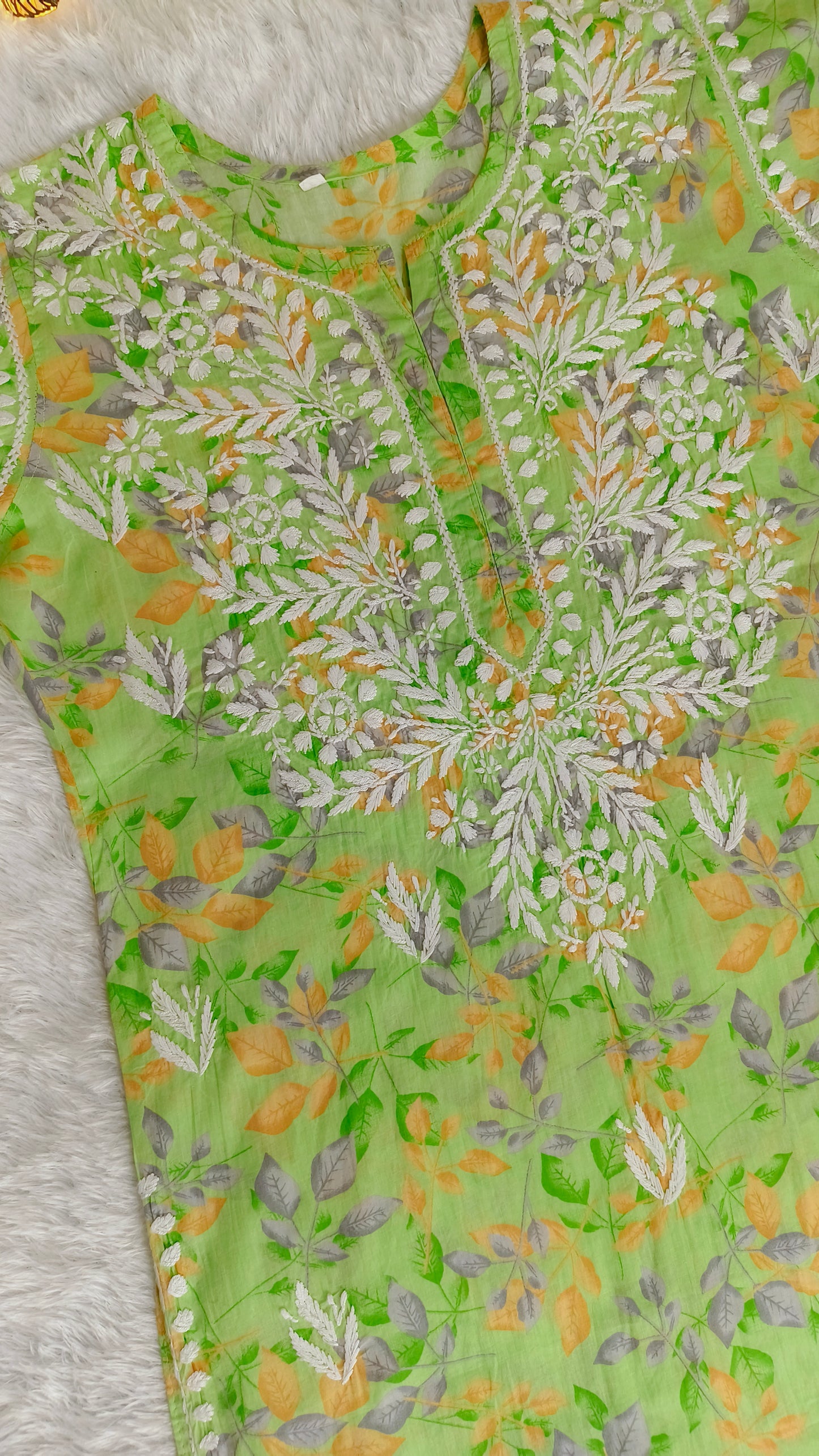 Gulmohar Mulmul long chikankari kurti