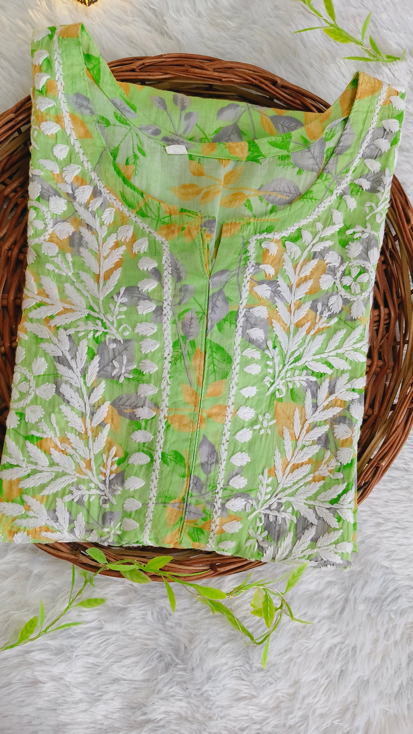 Gulmohar Mulmul long chikankari kurti