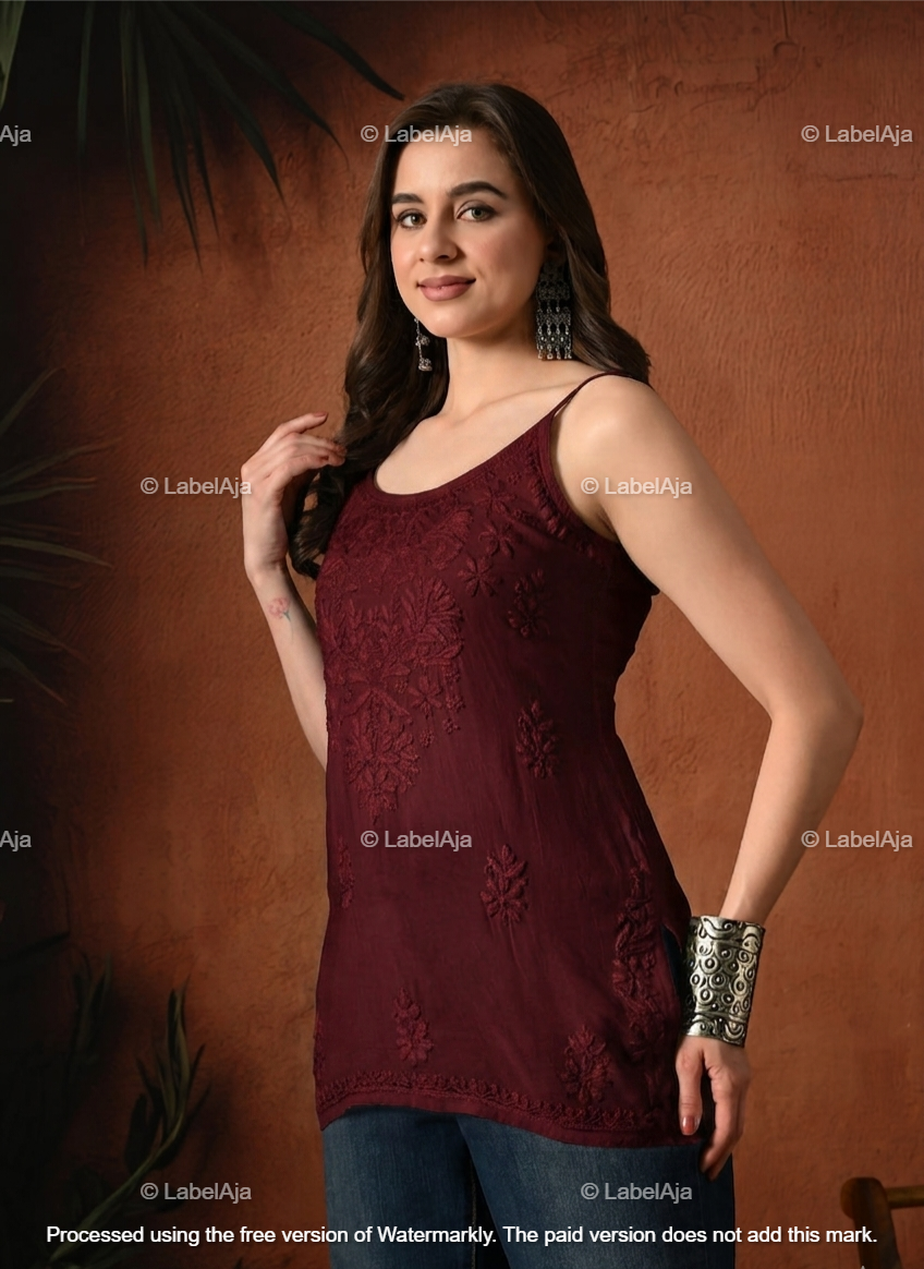 Rayon chikankari noodle strap short top