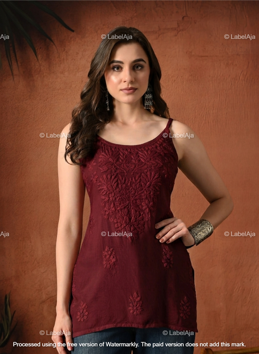 Rayon chikankari noodle strap short top