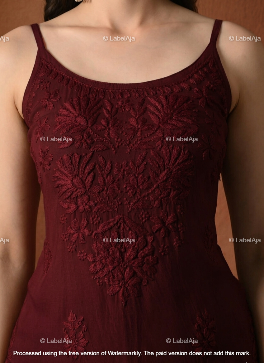 Rayon chikankari noodle strap short top