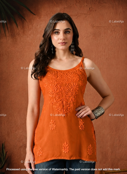 Rayon chikankari noodle strap short top