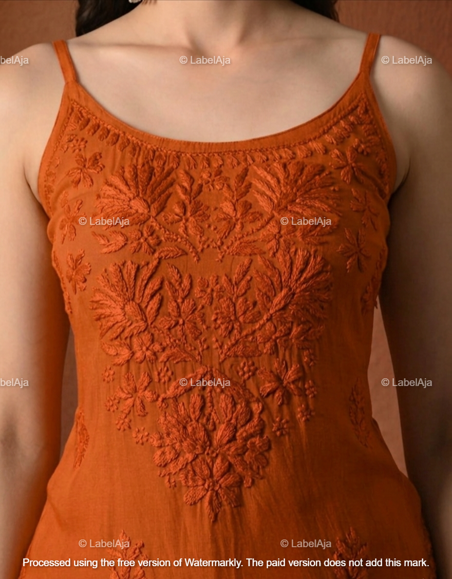 Rayon chikankari noodle strap short top