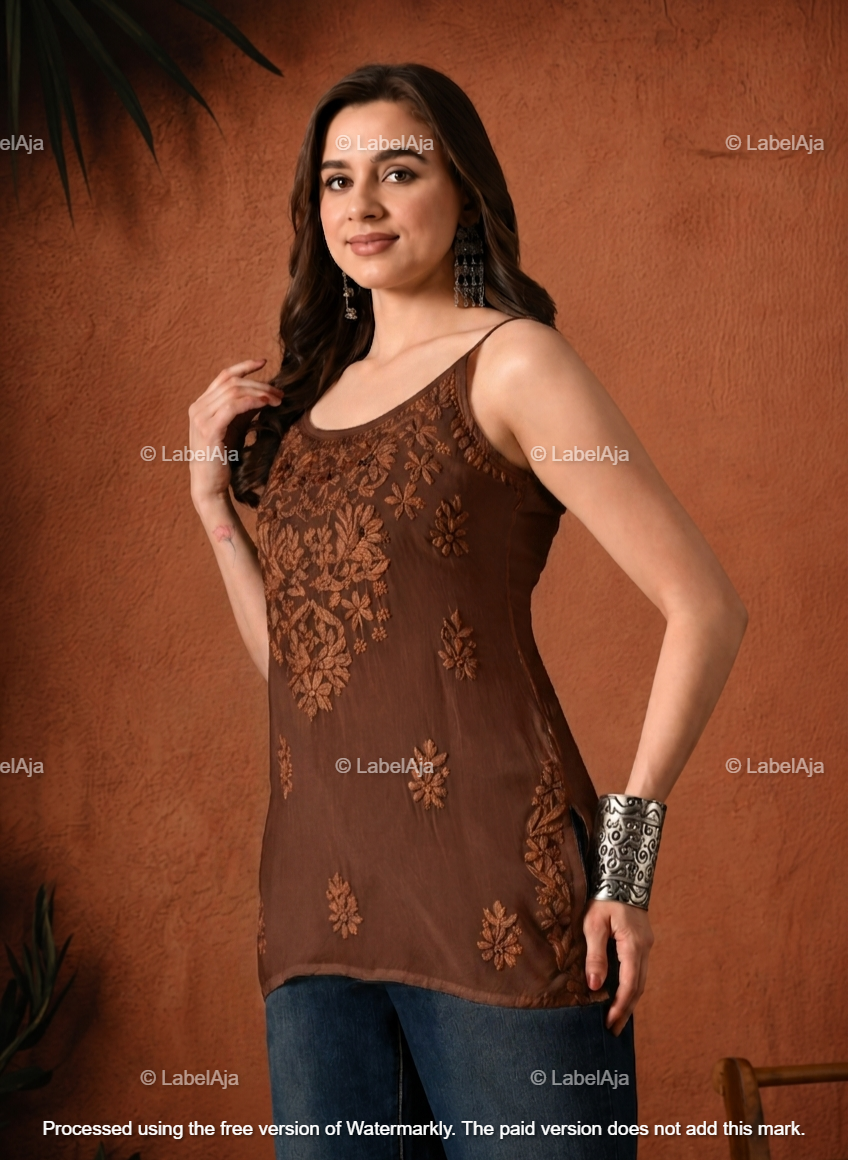 Rayon chikankari noodle strap short top