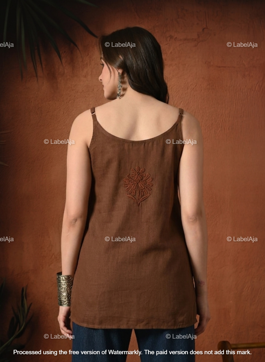 Rayon chikankari noodle strap short top